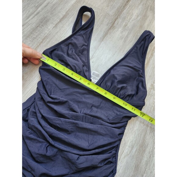 J. Crew Ruched V Neck One Piece Swimsuit Lined Stretch Navy Blue Sz 2 - Picture 9 of 10